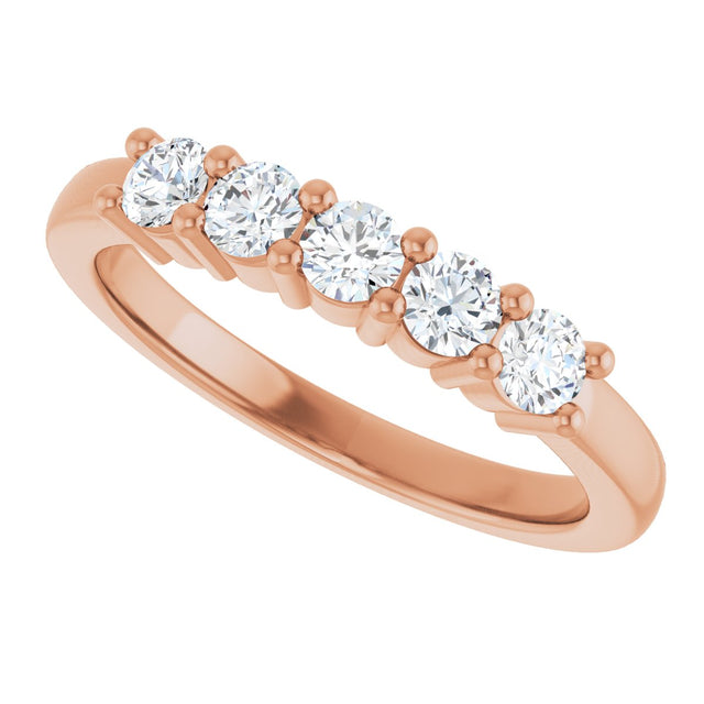 10K Gold Round Natural Diamond Five-Stone Anniversary Band – 1/5–5/8 CTW - Rose Gold - view 5