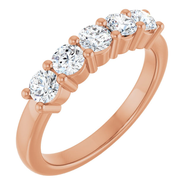 14K Gold Round Natural Diamond Five-Stone Anniversary Band – 3/4–1 5/8 CTW - Rose Gold