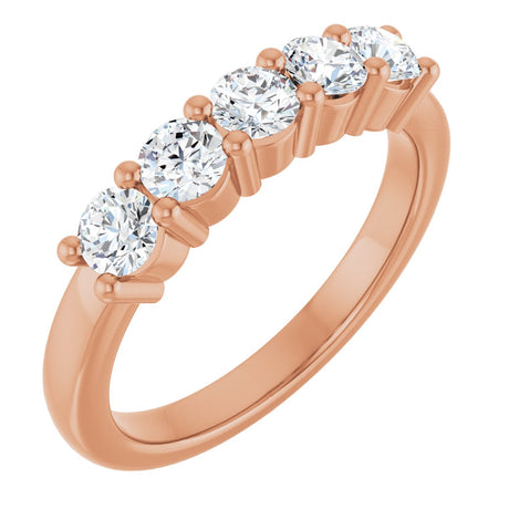 10K Gold Round Lab-Grown Diamond Five-Stone Anniversary Band – 3/4–1 5/8 CTW - Rose Gold