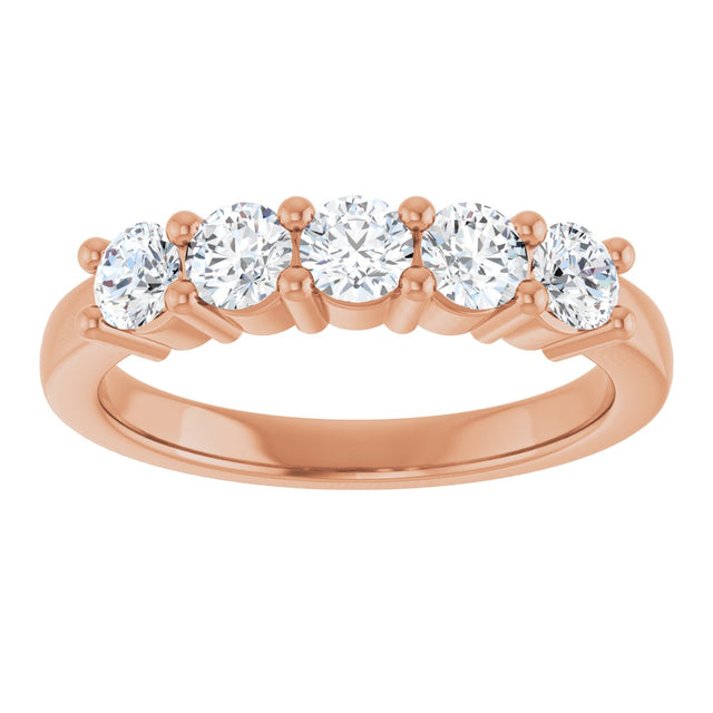 10K Gold Round Natural Diamond Five-Stone Anniversary Band – 3/4–1 1/2 CTW - Rose Gold - view 3