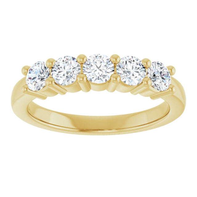 10K Gold Round Lab-Grown Diamond Five-Stone Anniversary Band – 3/4–1 5/8 CTW - Yellow Gold - view 3