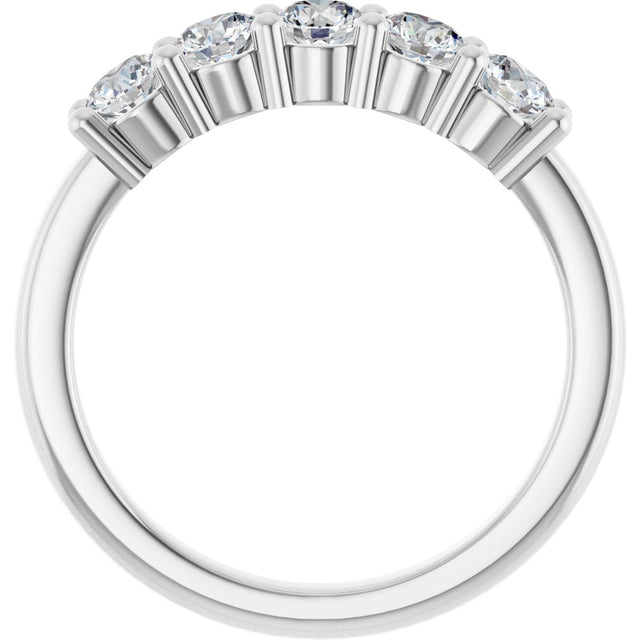 10K Gold Round Natural Diamond Five-Stone Anniversary Band – 3/4–1 1/2 CTW - White Gold - view 2