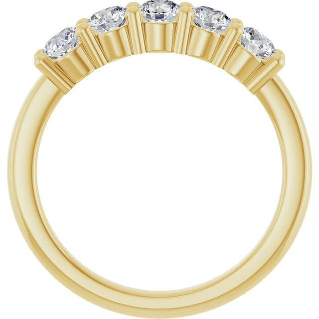 10K Gold Round Lab-Grown Diamond Five-Stone Anniversary Band – 3/4–1 5/8 CTW - Yellow Gold - view 2