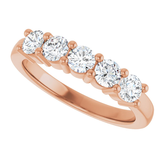 10K Gold Round Lab-Grown Diamond Five-Stone Anniversary Band – 3/4–1 5/8 CTW - Rose Gold - view 5