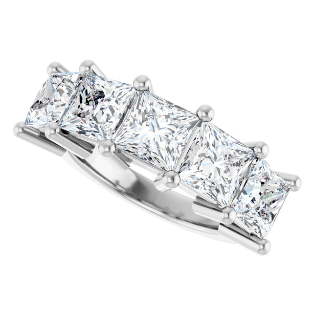 14K Gold Square Lab-Grown Diamond Five-Stone Anniversary Band – 1 3/8–6 1/4 CTW - White Gold - view 5