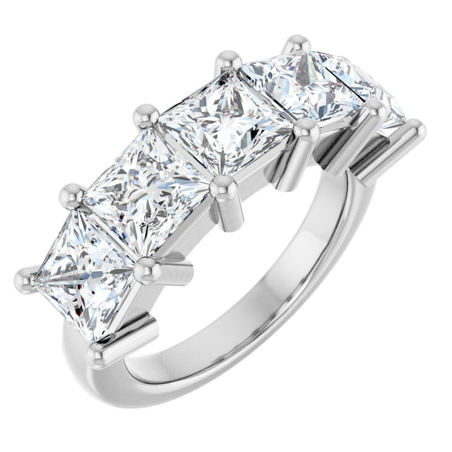 10K Gold Square Natural Diamond Five-Stone Anniversary Band – 1 1/2–5 1/5 CTW - White Gold