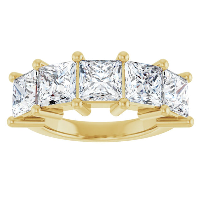 14K Gold Square Natural Diamond Five-Stone Anniversary Band – 1 3/8–5 CTW - Yellow Gold - view 3