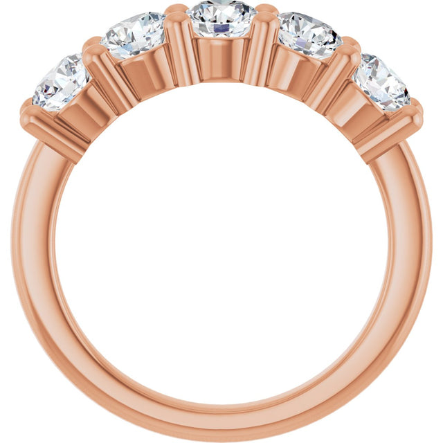 10K Gold Round Lab-Grown Diamond Five-Stone Anniversary Band – 3/4–1 5/8 CTW - Rose Gold - view 2
