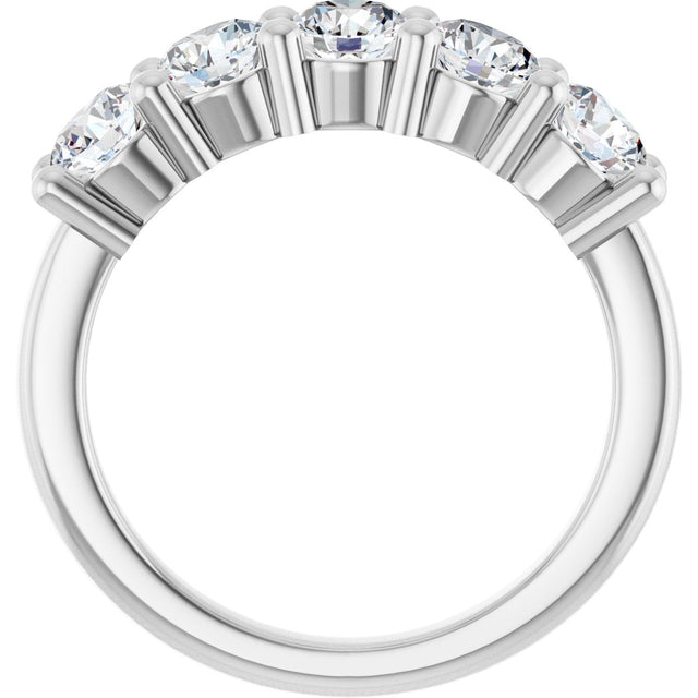 10K Gold Round Natural Diamond Five-Stone Anniversary Band – 3/4–1 1/2 CTW - White Gold - view 2