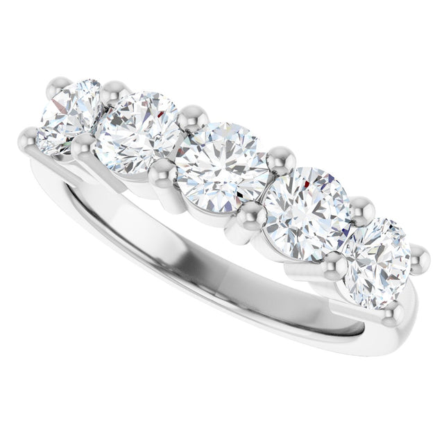 10K Gold Round Natural Diamond Five-Stone Anniversary Band – 3/4–1 1/2 CTW - White Gold - view 5