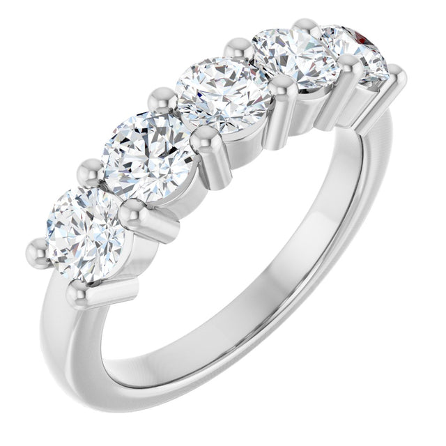 10K Gold Round Natural Diamond Five-Stone Anniversary Band – 3/4–1 1/2 CTW - White Gold