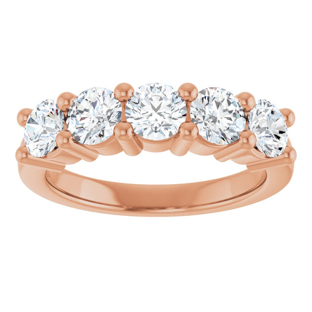 10K Gold Round Lab-Grown Diamond Five-Stone Anniversary Band – 3/4–1 5/8 CTW - Rose Gold - view 3