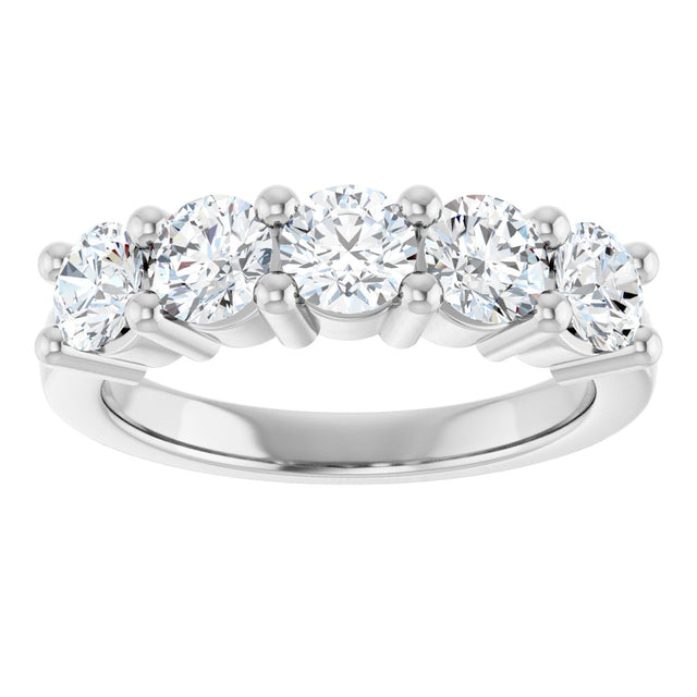 10K Gold Round Natural Diamond Five-Stone Anniversary Band – 3/4–1 1/2 CTW - White Gold - view 3