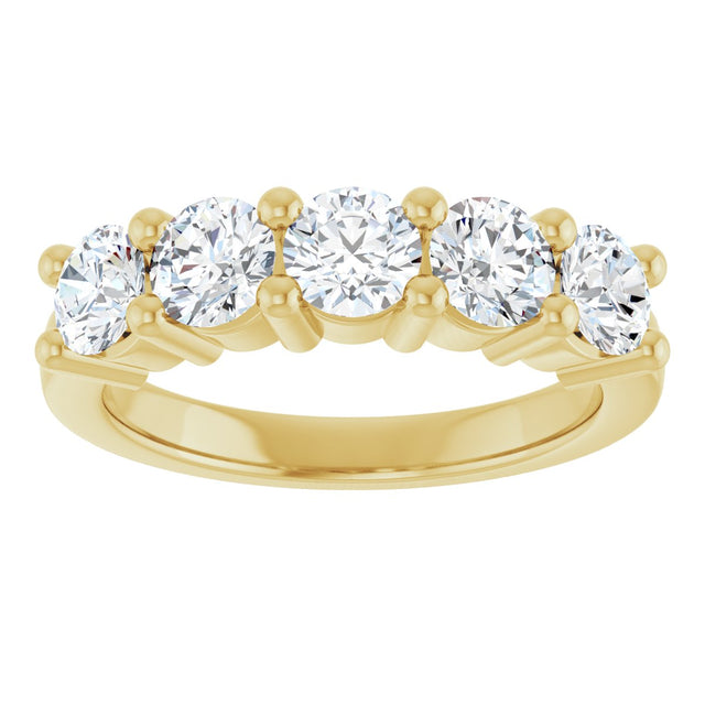 10K Gold Round Natural Diamond Five-Stone Anniversary Band – 3/4–1 1/2 CTW - Yellow Gold - view 3