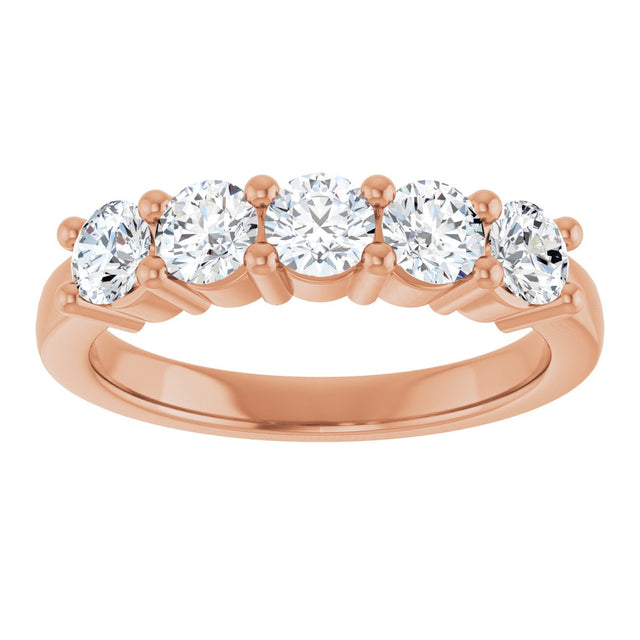 10K Gold Round Natural Diamond Five-Stone Anniversary Band – 3/4–1 1/2 CTW - Rose Gold - view 3