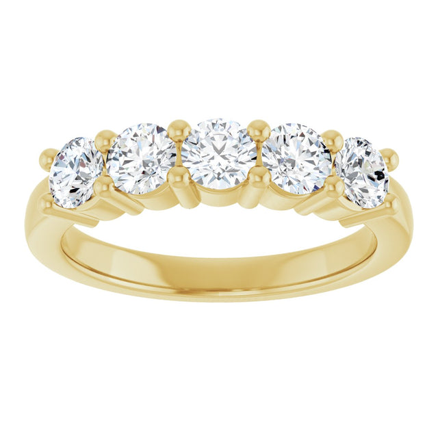 14K Gold Round Lab-Grown Diamond Five-Stone Anniversary Band – 3/4–1 5/8 CTW - Yellow Gold - view 3