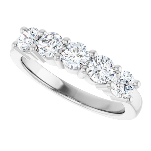 14K Gold Round Natural Diamond Five-Stone Anniversary Band – 3/4–1 5/8 CTW - White Gold - view 5