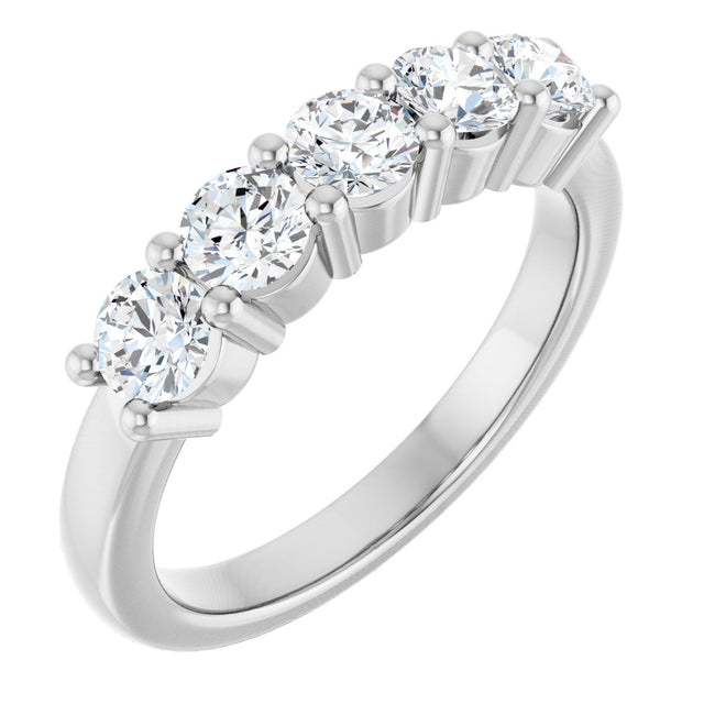 14K Gold Round Lab-Grown Diamond Five-Stone Anniversary Band – 3/4–1 5/8 CTW - White Gold