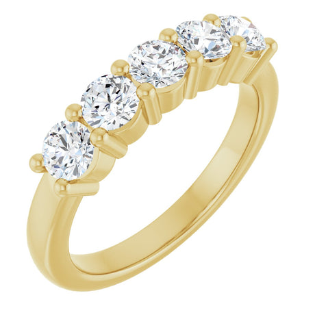10K Gold Round Lab-Grown Diamond Five-Stone Anniversary Band – 3/4–1 5/8 CTW - Yellow Gold