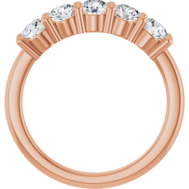 10K Gold Round Natural Diamond Five-Stone Anniversary Band – 3/4–1 1/2 CTW - Rose Gold - view 2
