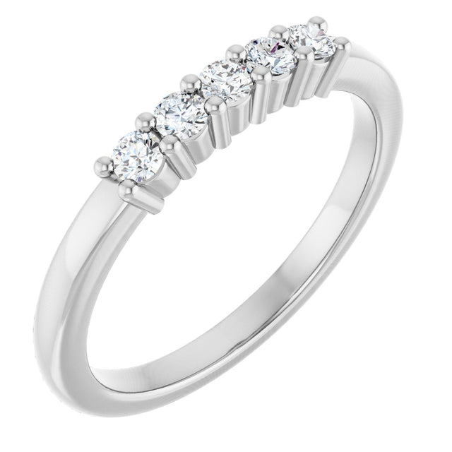 14K Gold Round Natural Diamond Five-Stone Anniversary Band – 1/5–5/8 CTW - White Gold