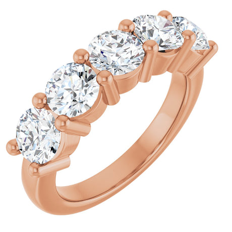 10K Gold Round Natural Diamond Five-Stone Anniversary Band – 2 1/3–4 1/4 CTW - Rose Gold