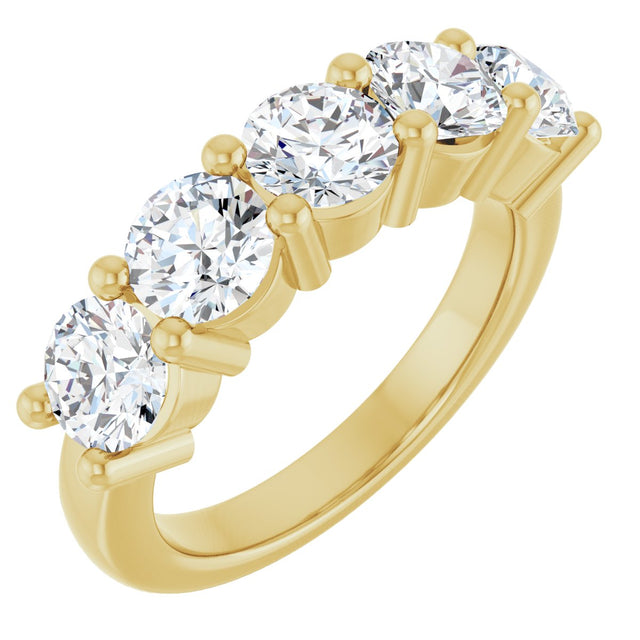 14K Gold Round Lab-Grown Diamond Five-Stone Anniversary Band – 2 1/2–4 CTW - Yellow Gold