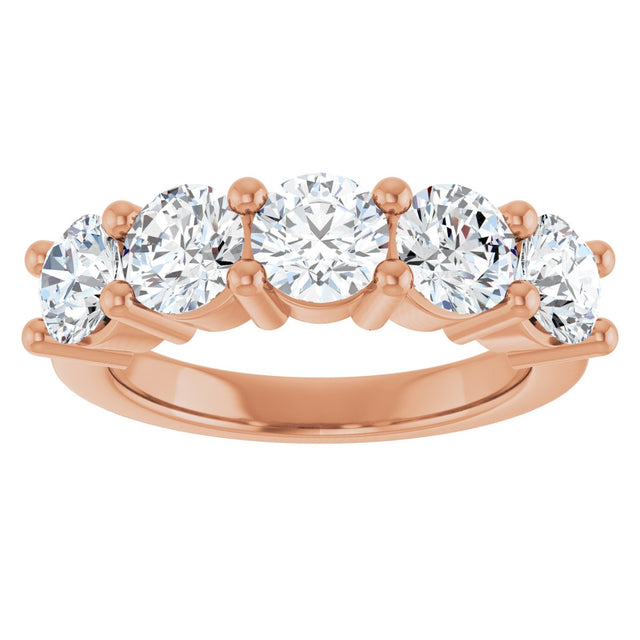 10K Gold Round Lab-Grown Diamond Five-Stone Anniversary Band – 2 1/2–4 CTW - Rose Gold - view 3