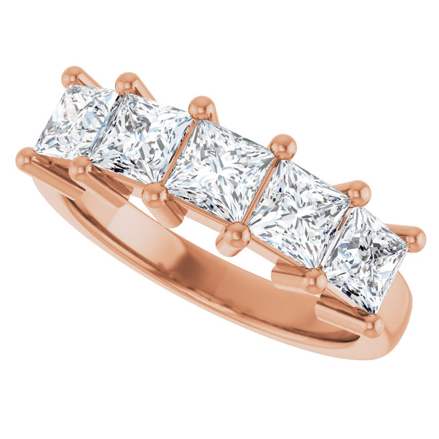 14K Gold Square Lab-Grown Diamond Five-Stone Anniversary Band – 1 3/8–6 1/4 CTW - Rose Gold - view 5