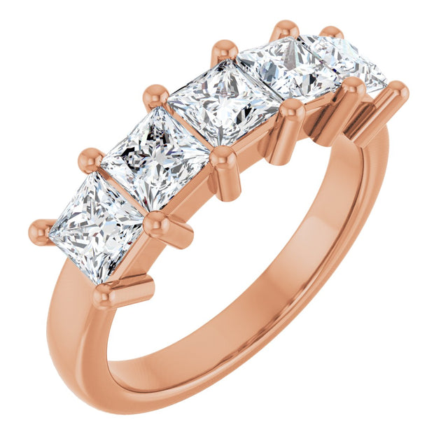 10K Gold Square Lab-Grown Diamond Five-Stone Anniversary Band – 1 9/10–7 CTW - Rose Gold