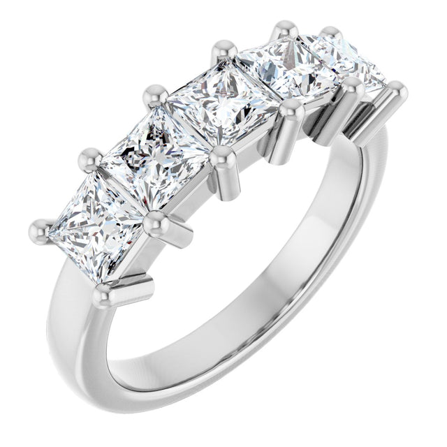 10K Gold Square Lab-Grown Diamond Five-Stone Anniversary Band – 1 9/10–7 CTW - White Gold