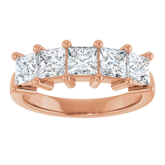 10K Gold Square Lab-Grown Diamond Five-Stone Anniversary Band – 1 9/10–7 CTW - Rose Gold - view 3