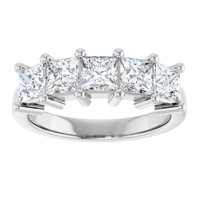 10K Gold Square Lab-Grown Diamond Five-Stone Anniversary Band – 1 9/10–7 CTW - White Gold - view 3