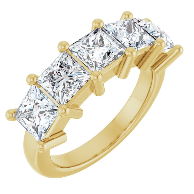 14K Gold Square Lab-Grown Diamond Five-Stone Anniversary Band – 1 3/8–6 1/4 CTW - Yellow Gold