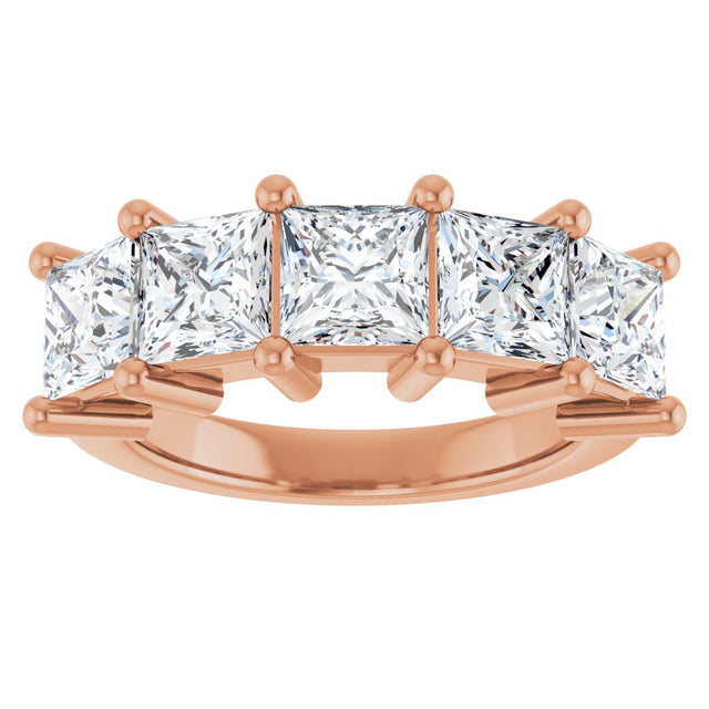 14K Gold Square Natural Diamond Five-Stone Anniversary Band – 1 3/8–5 CTW - Rose Gold - view 3