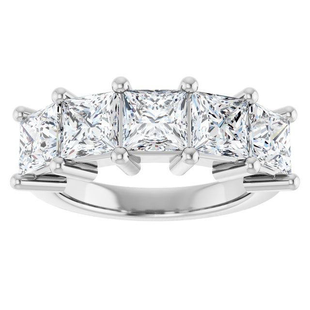 14K Gold Square Natural Diamond Five-Stone Anniversary Band – 1 3/8–5 CTW - White Gold - view 3