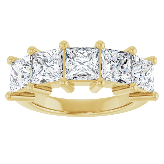 14K Gold Square Lab-Grown Diamond Five-Stone Anniversary Band – 1 3/8–6 1/4 CTW - Yellow Gold - view 3