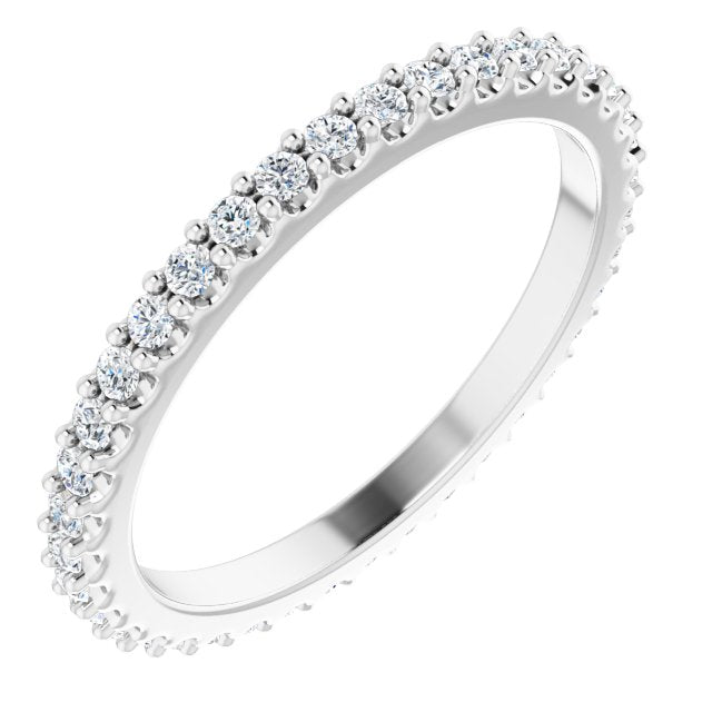 14K Gold Round Natural Diamond Shared-Prong Eternity Band – 1.3 mm Stones (1/3–3/8 CTW) - White Gold