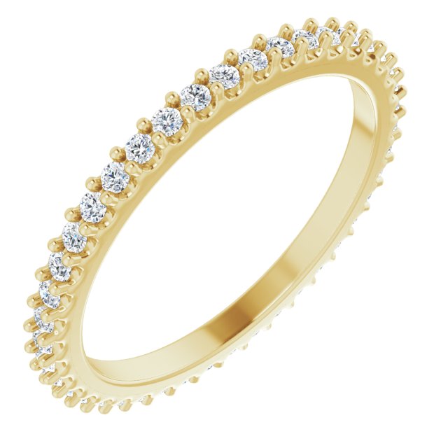 14K Gold Round Natural Diamond Shared-Prong Eternity Band – 1.3 mm Stones (1/3–3/8 CTW) - Yellow Gold