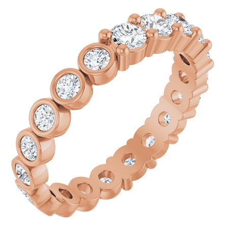 14K Gold Round Natural Diamond Reversible Eternity Band – 3 mm Stones - Rose Gold