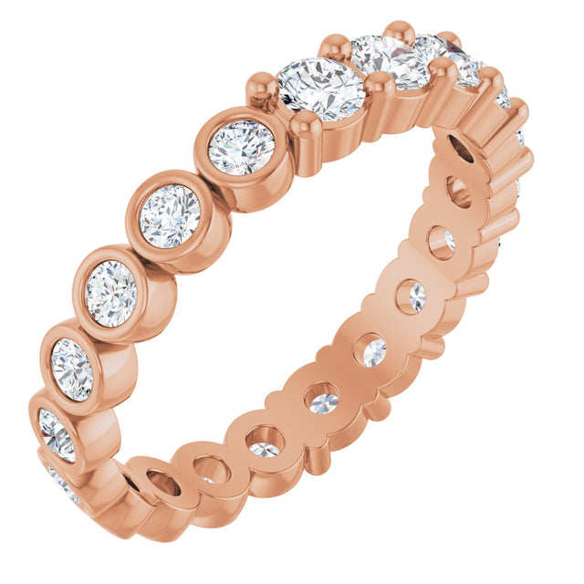 14K Gold Round Natural Diamond Reversible Eternity Band – 3 mm Stones - Rose Gold