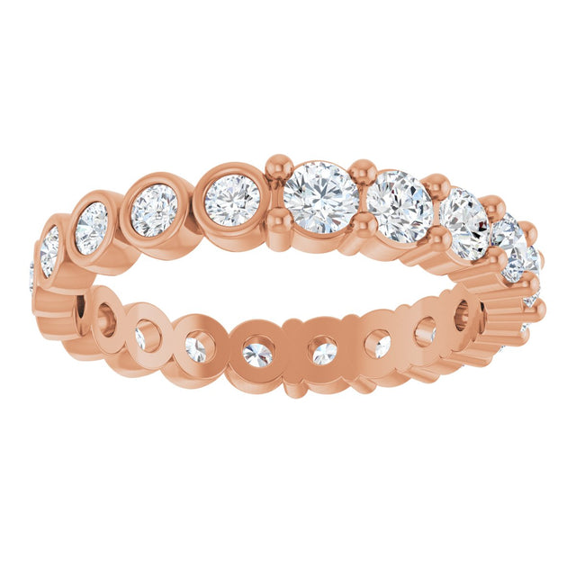 14K Gold Round Natural Diamond Reversible Eternity Band – 3 mm Stones - Rose Gold - view 3