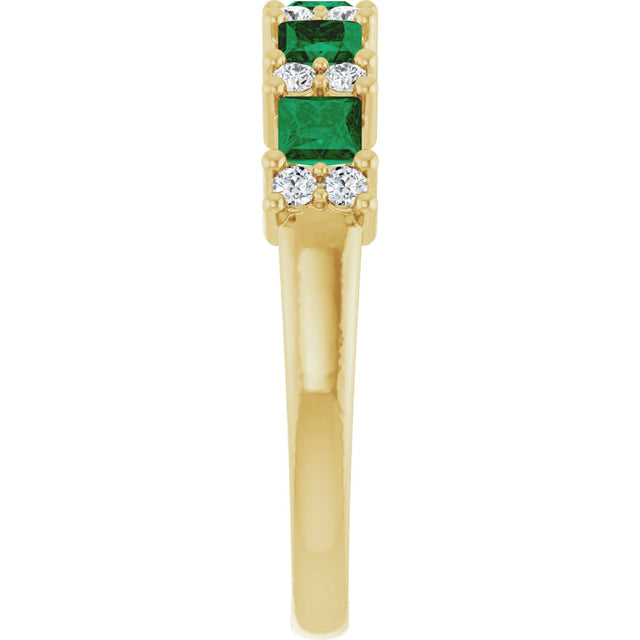 14K Gold Square Natural Emerald Anniversary Band – 1/5 CTW - Yellow Gold - view 4
