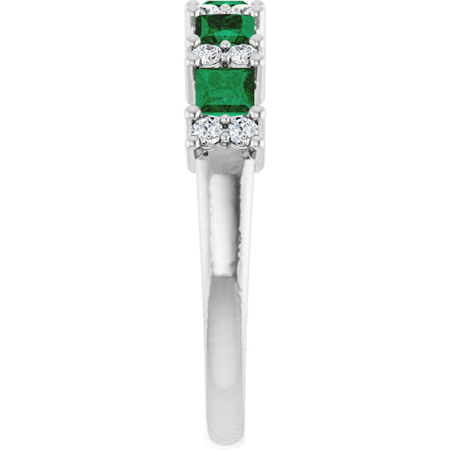 14K Gold Square Natural Emerald Anniversary Band – 1/5 CTW - White Gold - view 4