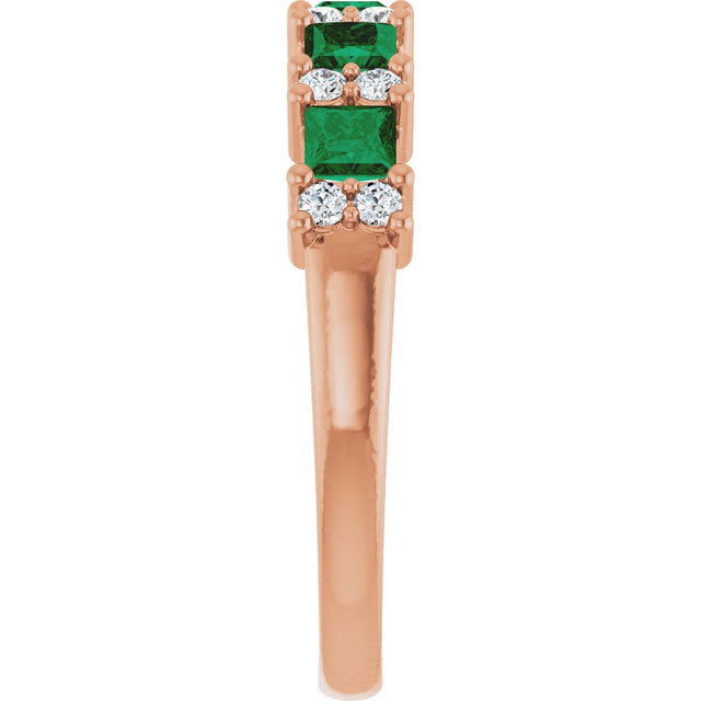 14K Gold Square Natural Emerald Anniversary Band – 1/5 CTW - Rose Gold - view 4