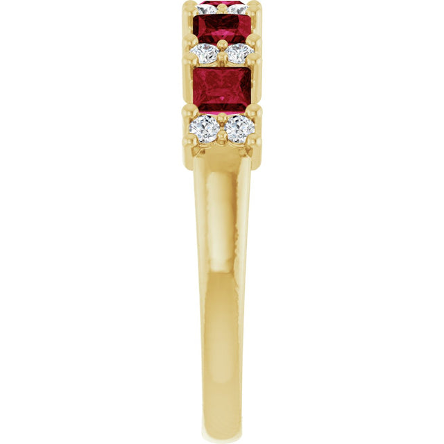 14K Gold Square Natural Ruby Anniversary Band – 1/5 CTW - Yellow Gold - view 4