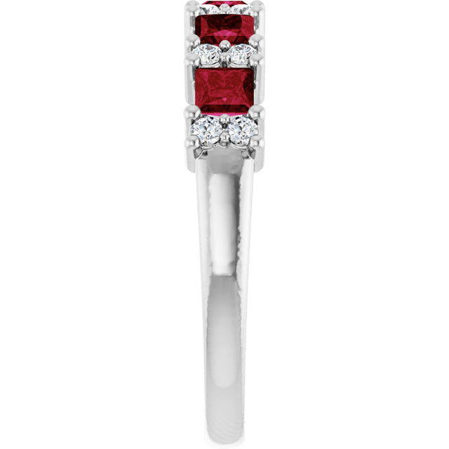 14K Gold Square Natural Ruby Anniversary Band – 1/5 CTW - White Gold - view 4