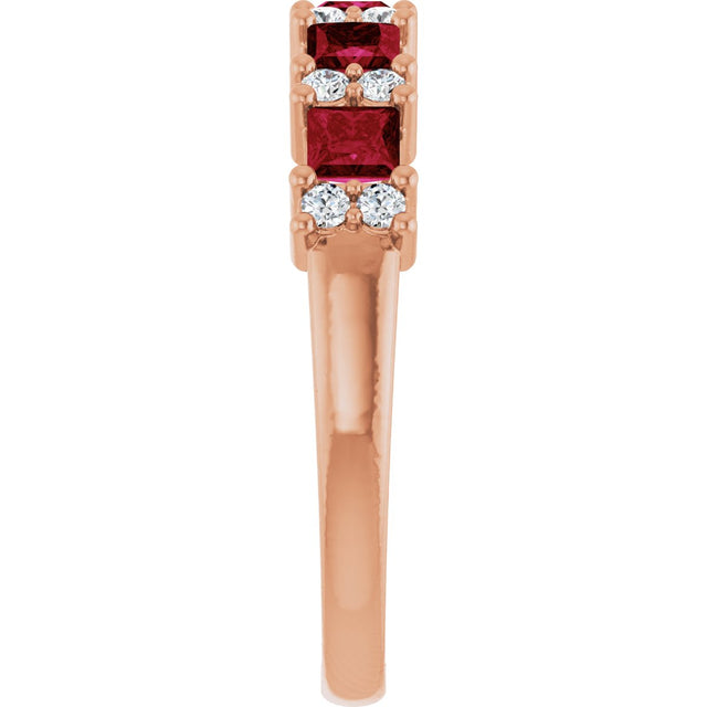 14K Gold Square Natural Ruby Anniversary Band – 1/5 CTW - Rose Gold - view 4