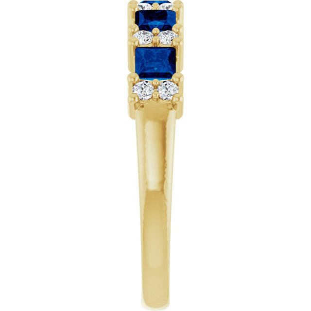 14K Gold Square Natural Blue Sapphire Anniversary Band – 1/5 CTW - Yellow Gold - view 4