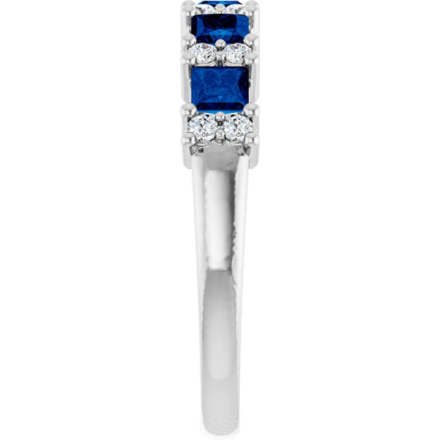 14K Gold Square Natural Blue Sapphire Anniversary Band – 1/5 CTW - White Gold - view 4